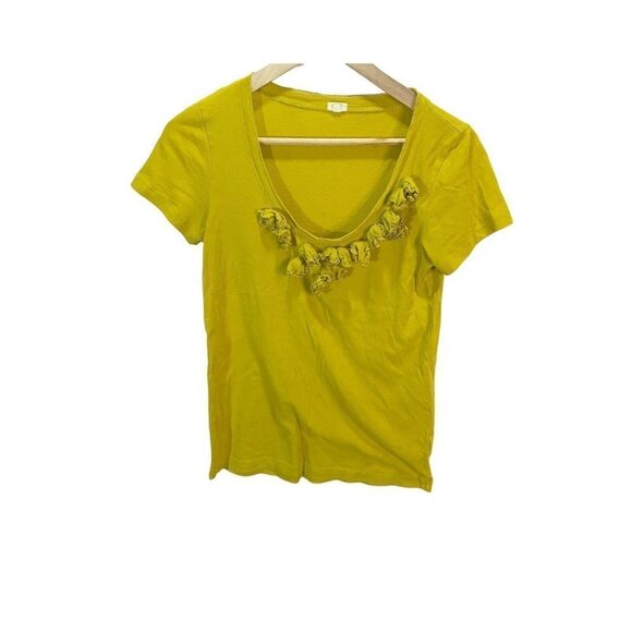 J Crew Factory Mustard Yellow Flower Blouse Womens Size Small Short Sleeve - Picture 1 of 5